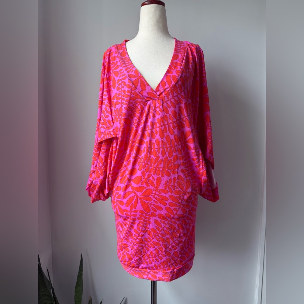 Trina Turk Pink & Fuchsia V-Neck Floral Swim Coverup Tunic Beach Colorful